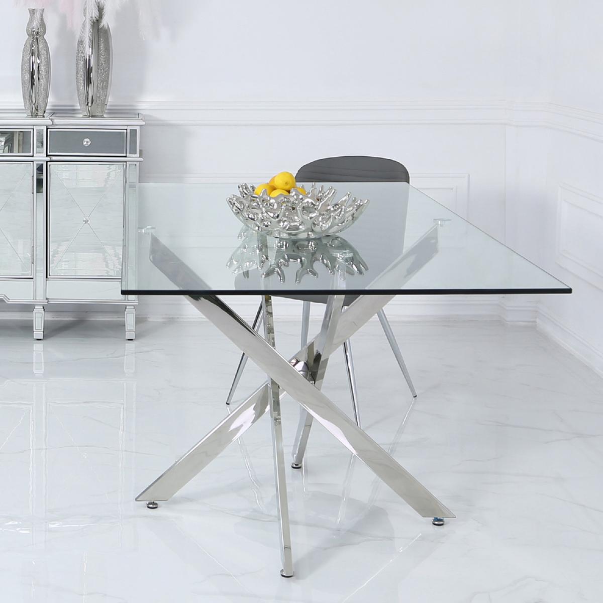 Value Nova Rectangular Chrome Dining Table with Glass Table Top - Silver – image 6