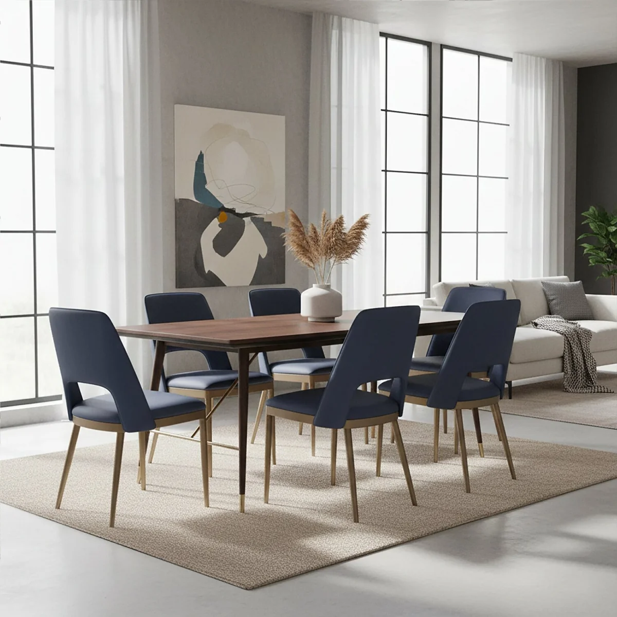 Kenso Walnut Wood And Brass Finish Base Dining Table – image 2