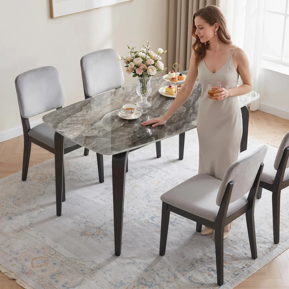 HOMCOM Dining Table for 4 Kitchen Table with Sintered Stone Tabletop - Brown – image 3