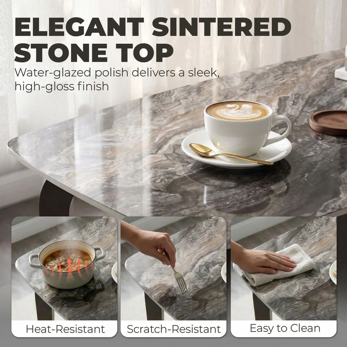 HOMCOM Dining Table for 4 Kitchen Table with Sintered Stone Tabletop - Brown – image 5