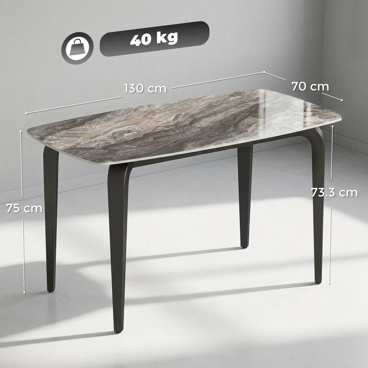 HOMCOM Dining Table for 4 Kitchen Table with Sintered Stone Tabletop - Brown – image 7