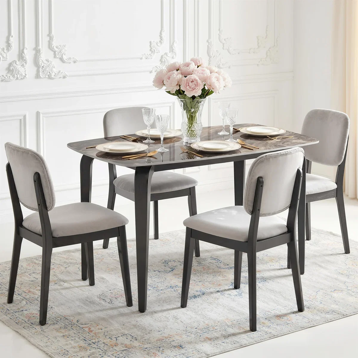 HOMCOM Dining Table for 4 Kitchen Table with Sintered Stone Tabletop - Brown – image 9