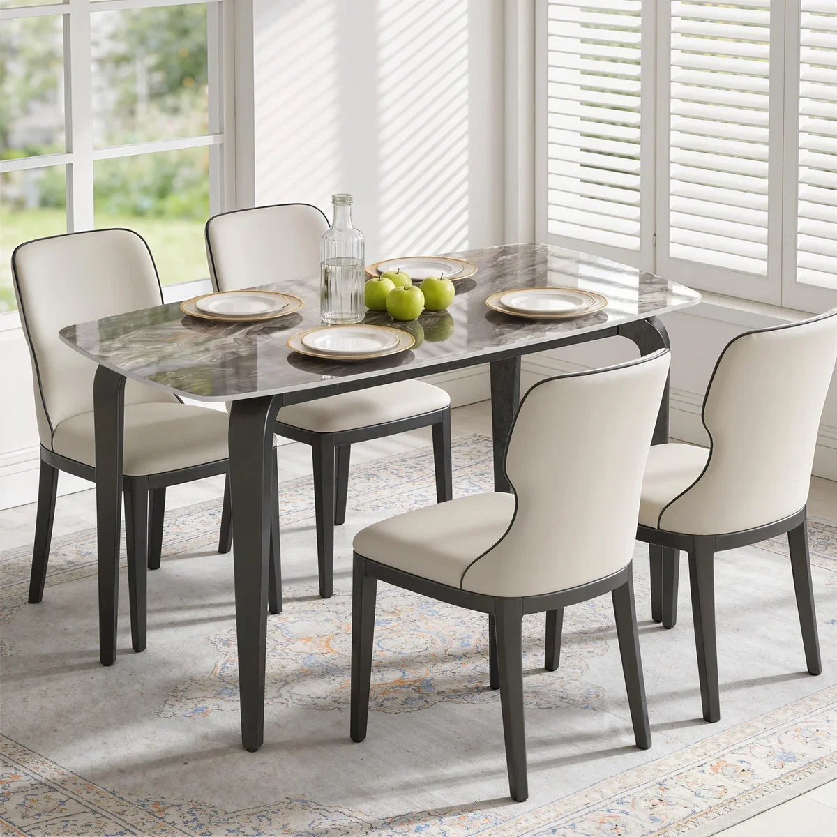HOMCOM Dining Table for 4 Kitchen Table with Sintered Stone Tabletop - Brown – image 1