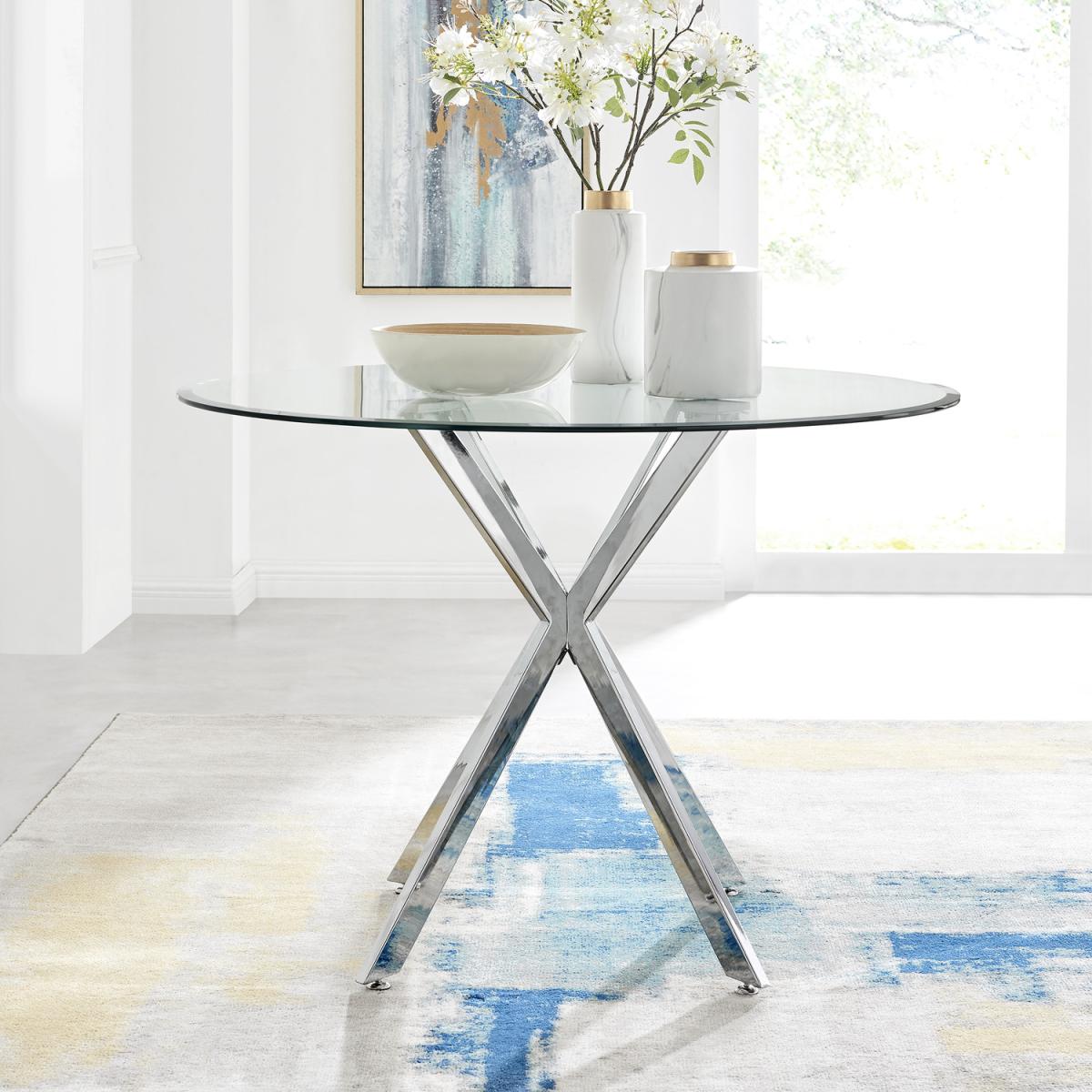 Venice Chrome Round Glass Dining Table - Glass – image 6