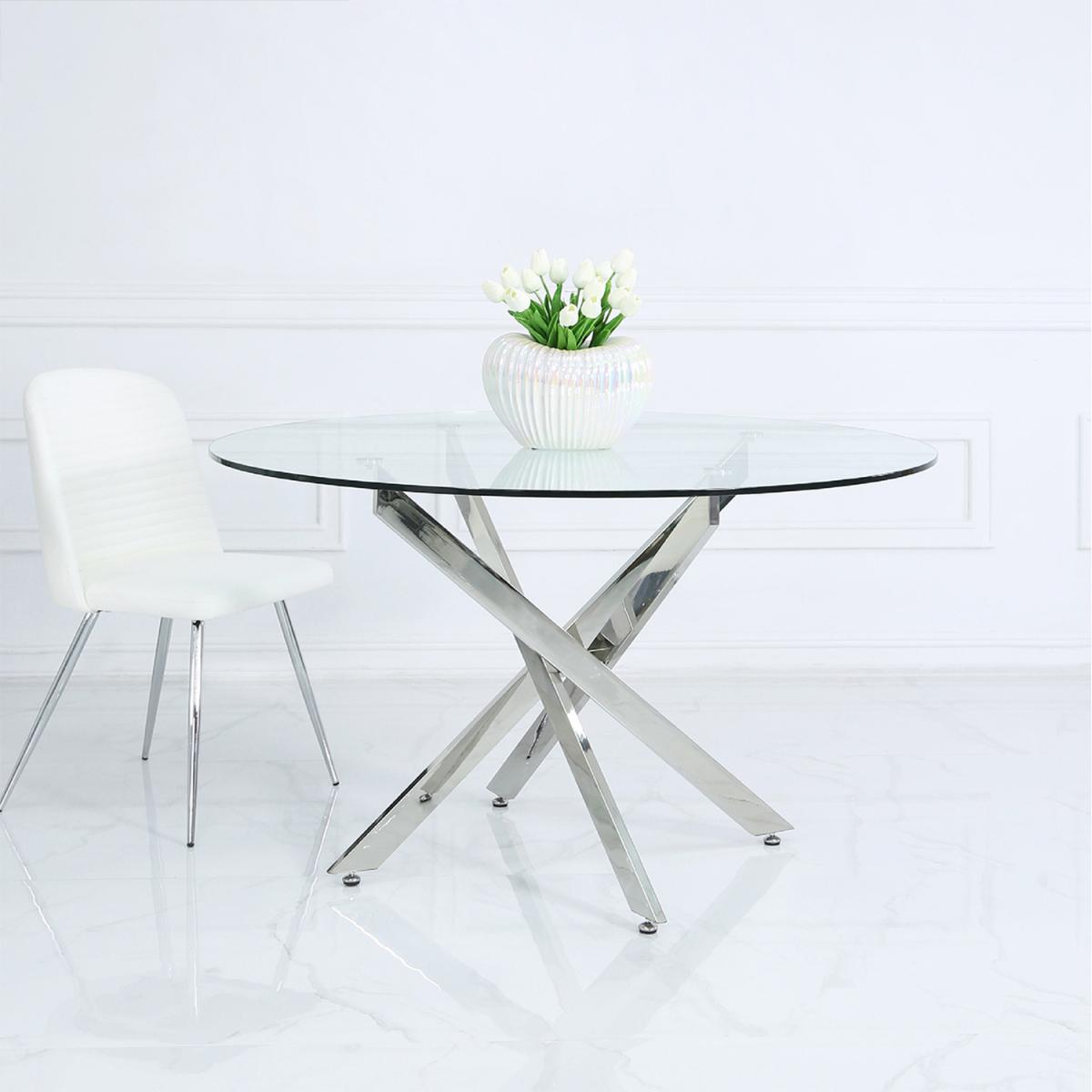 Value Nova Chrome and Glass Round Dining Table - Silver & Chrome / 32.6kg – image 3