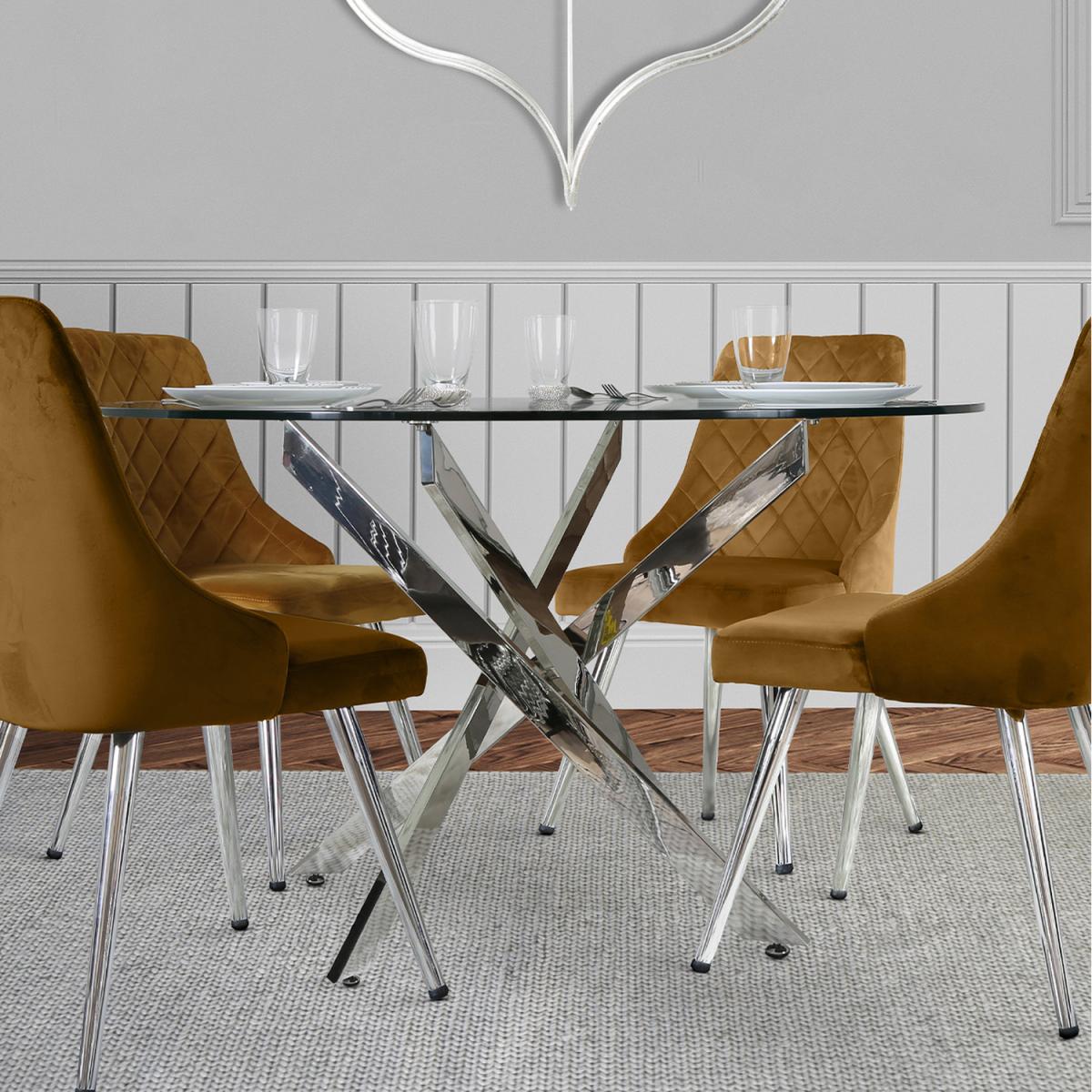 Value Nova Chrome and Glass Round Dining Table - Silver & Chrome / 32.6kg – image 5