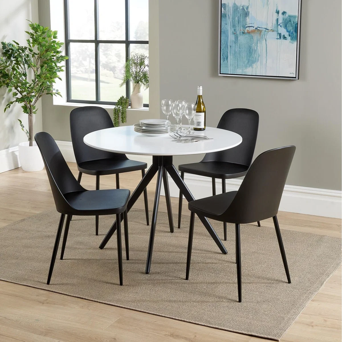 Aspen 100cm Round dining table With Four Plastic Duo Chair Set - Black