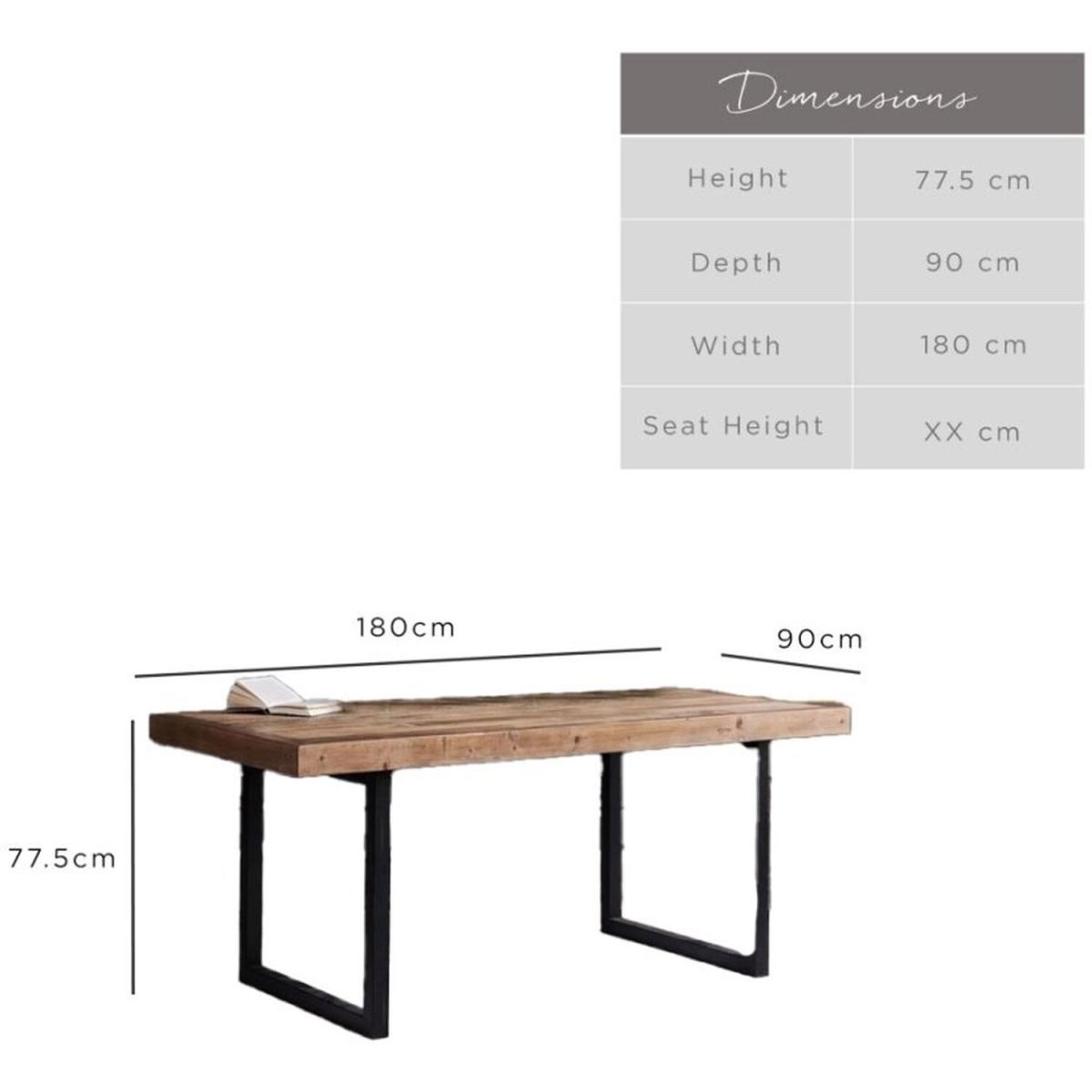 Adelaide Reclaimed Wood Dining Table 180cm - Brown, Black – image 4