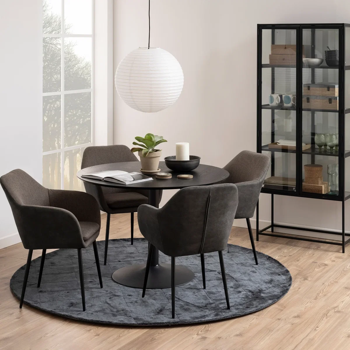 Ibiza Round Dining Table with Black Ash Top and Matt Black Base - Black – image 3