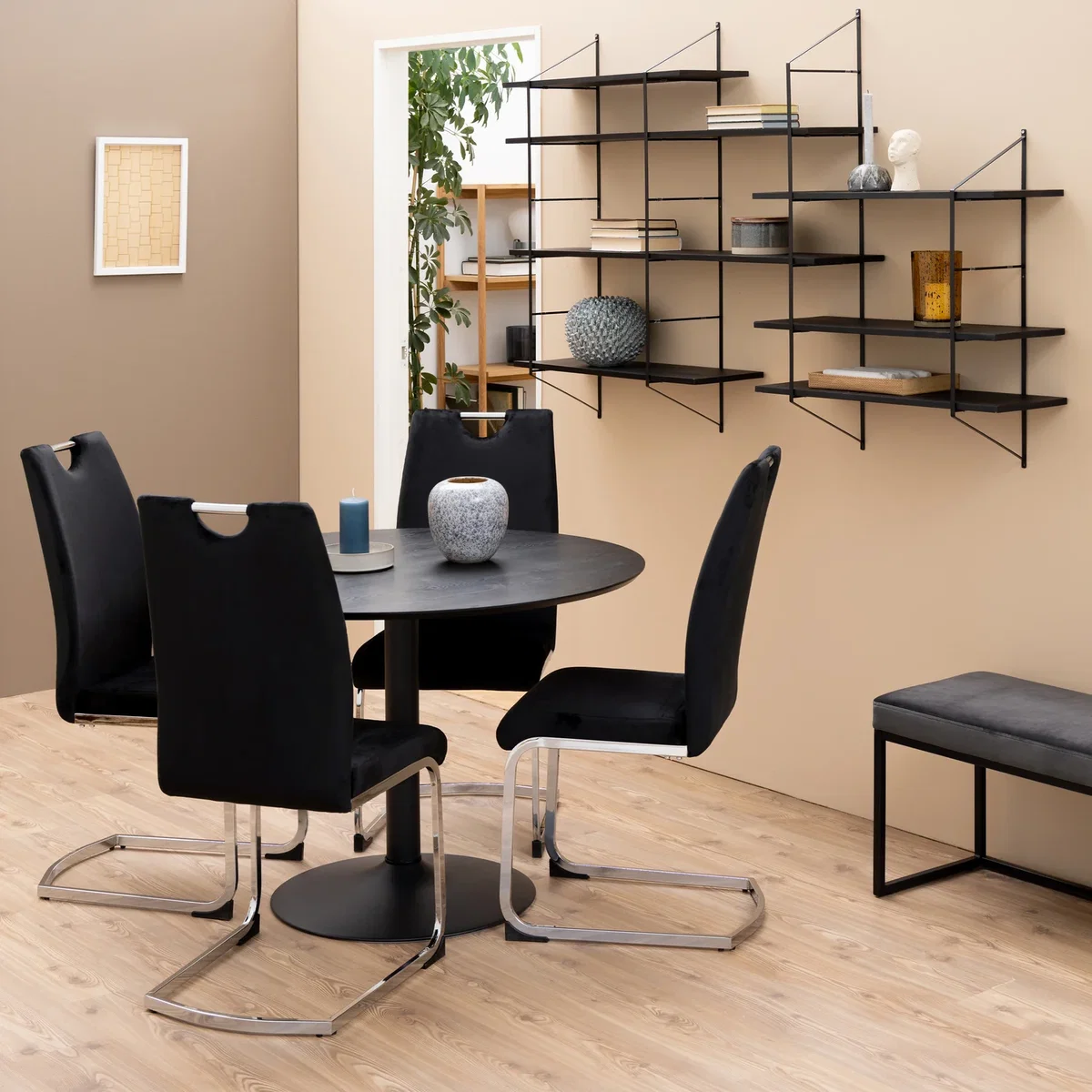 Ibiza Round Dining Table with Black Ash Top and Matt Black Base - Black – image 4