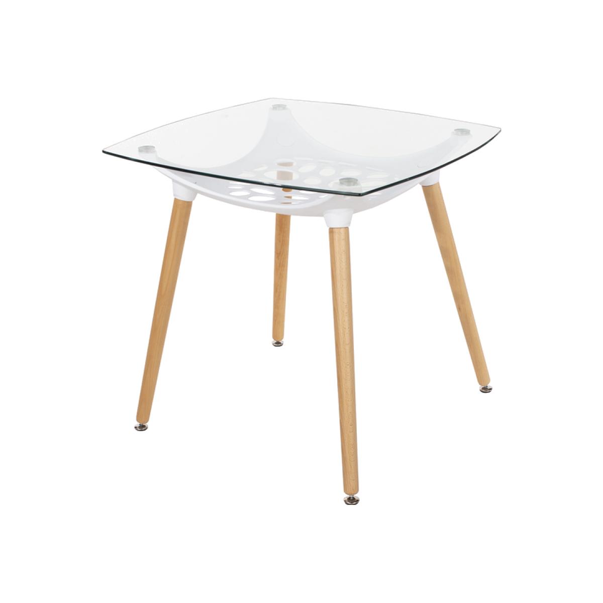 Square Clear Glass Table with Wooden Legs - Clear Glass