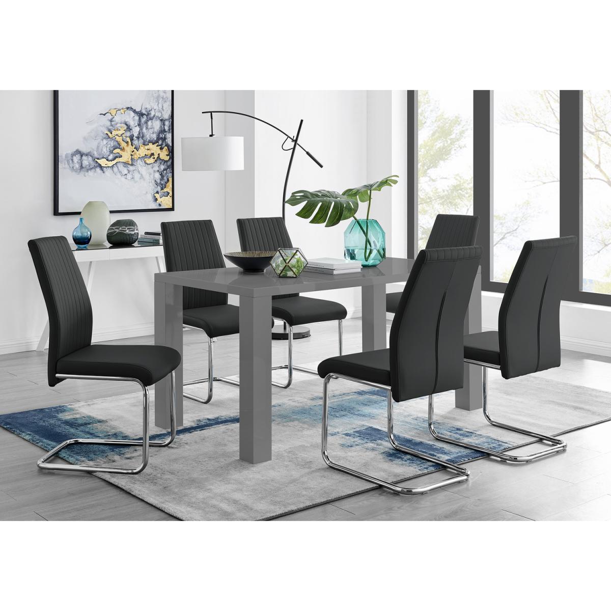 Pivero Grey High Gloss Dining Table and 6 Lorenzo Dining Chairs - White – image 19