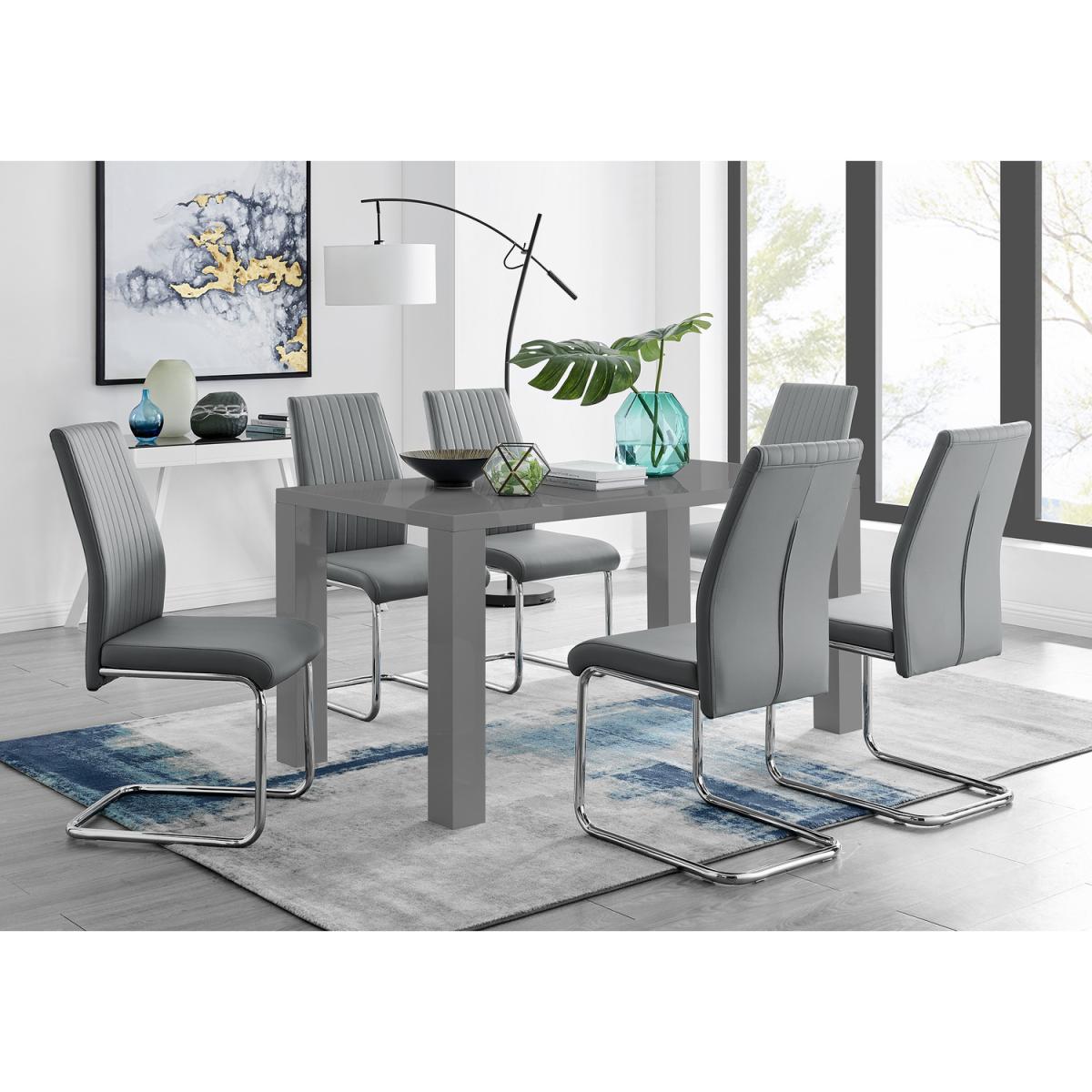 Pivero Grey High Gloss Dining Table and 6 Lorenzo Dining Chairs - White – image 20