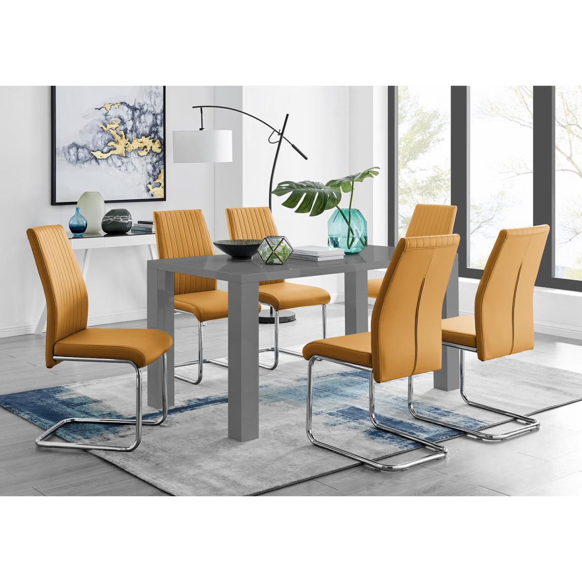 Pivero Grey High Gloss Dining Table and 6 Lorenzo Dining Chairs - White – image 22
