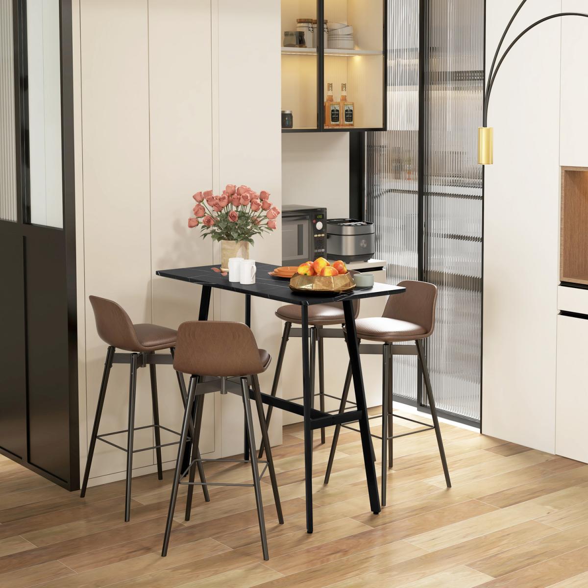 Rectangular Bar Table with Marble Effect Top and Steel Legs - Black – image 2