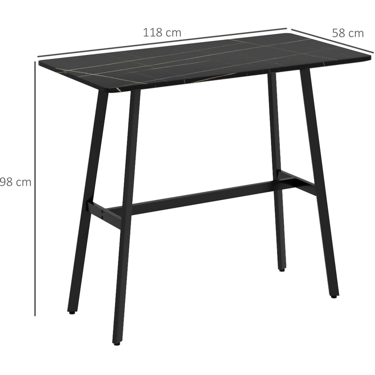 Rectangular Bar Table with Marble Effect Top and Steel Legs - Black – image 3