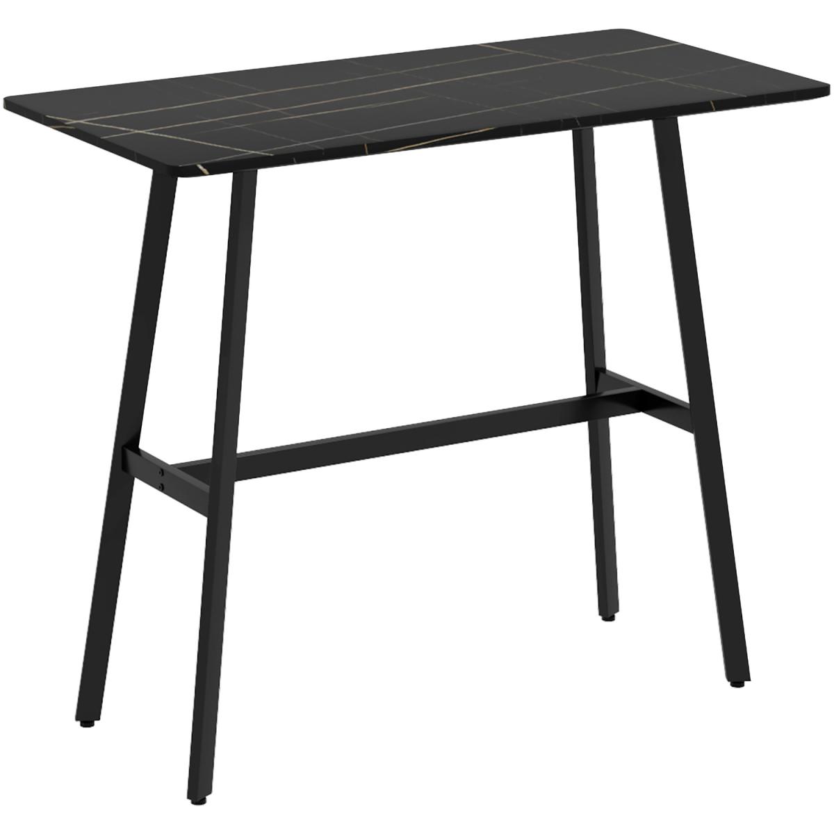 Rectangular Bar Table with Marble Effect Top and Steel Legs - Black – image 5