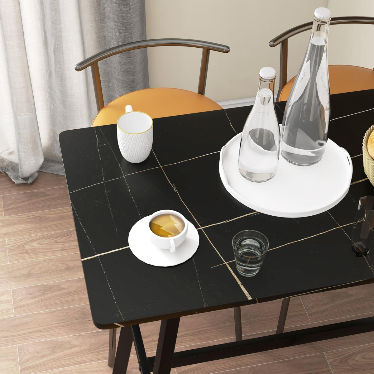 Rectangular Bar Table with Marble Effect Top and Steel Legs - Black – image 6