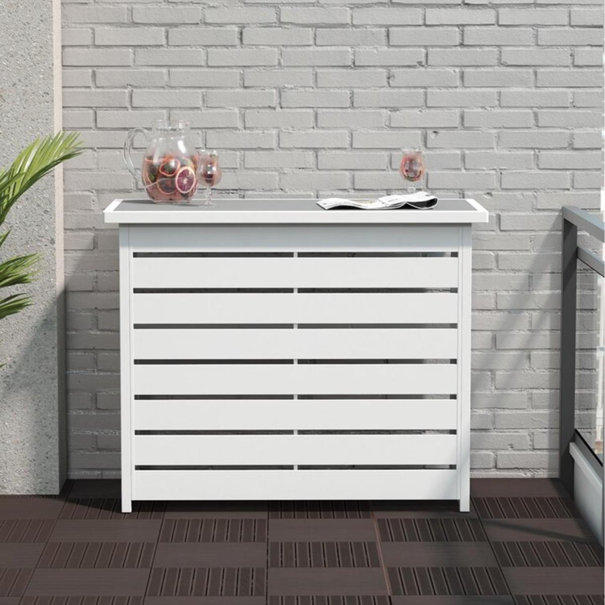 Metal Ariesa Outdoor Bar Table With Shelf White Grey - White Grey