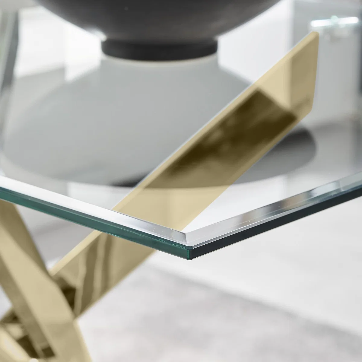 Leonardo Glass and Gold Leg Modern 6 Seat Dining Table - Yellow – image 3