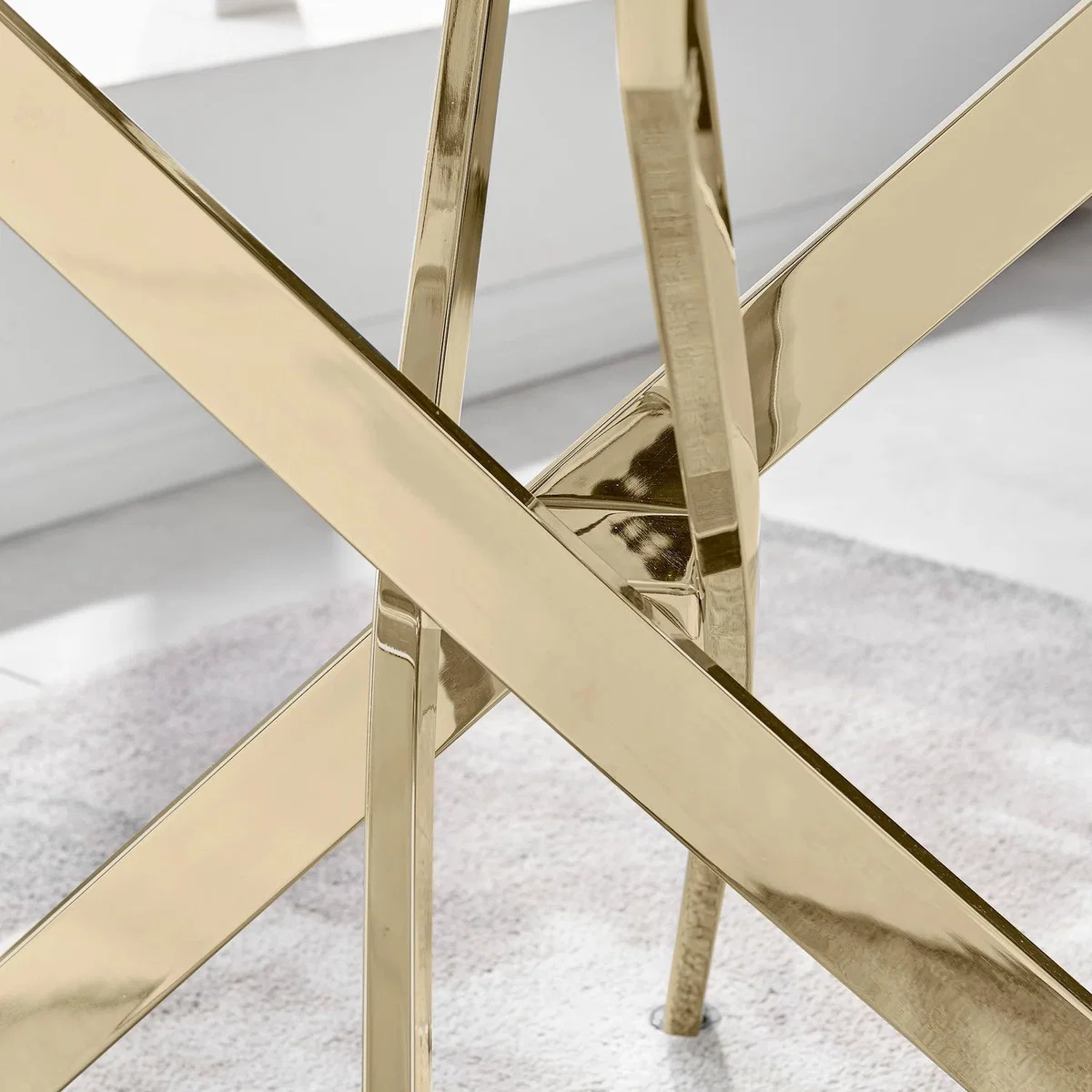 Leonardo Glass and Gold Leg Modern 6 Seat Dining Table - Yellow – image 4