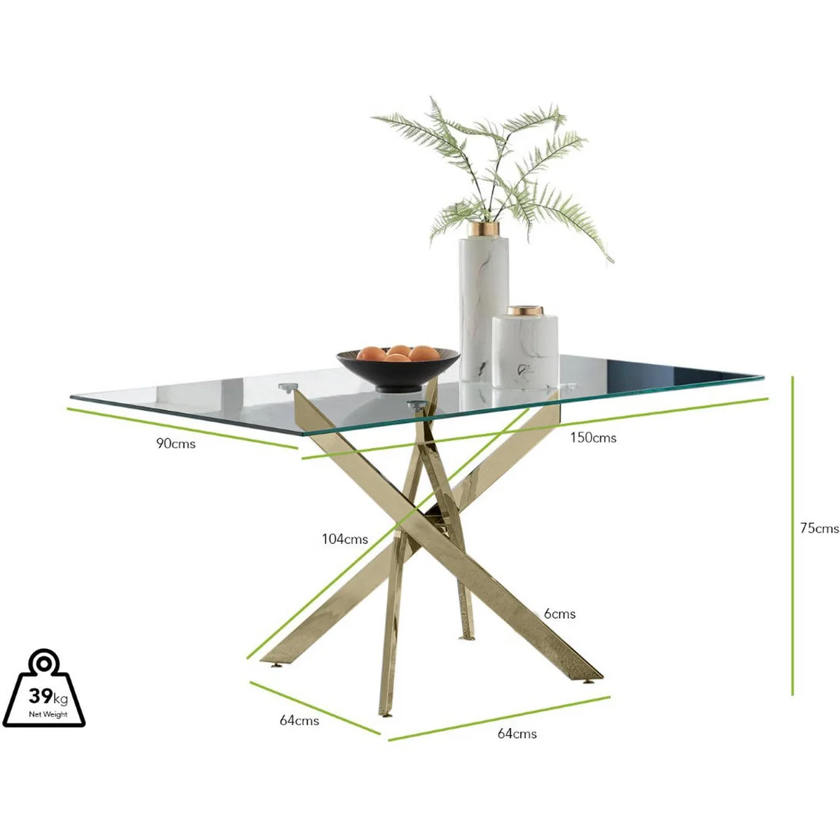 Leonardo Glass and Gold Leg Modern 6 Seat Dining Table - Yellow – image 6