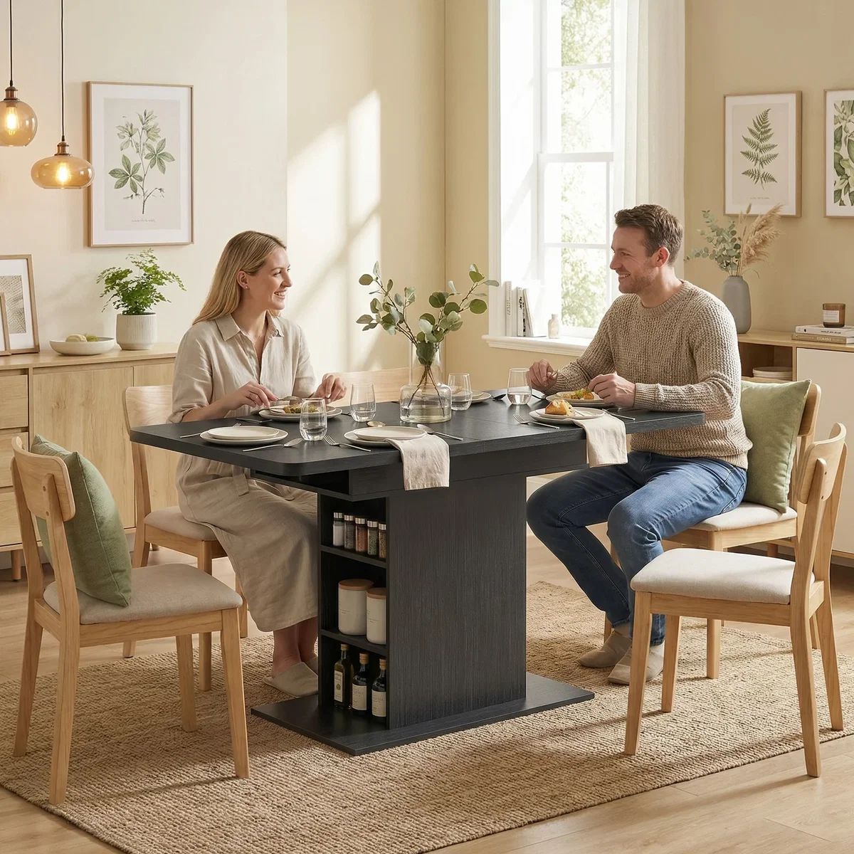 HOMCOM Extendable Dining Table for 4-6 Kitchen Table with Shelves - Black – image 11