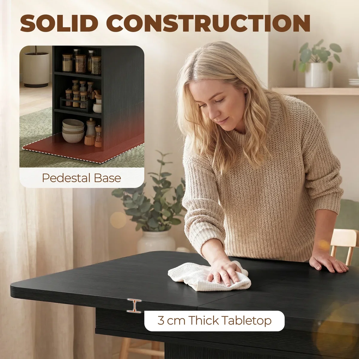 HOMCOM Extendable Dining Table for 4-6 Kitchen Table with Shelves - Black – image 4