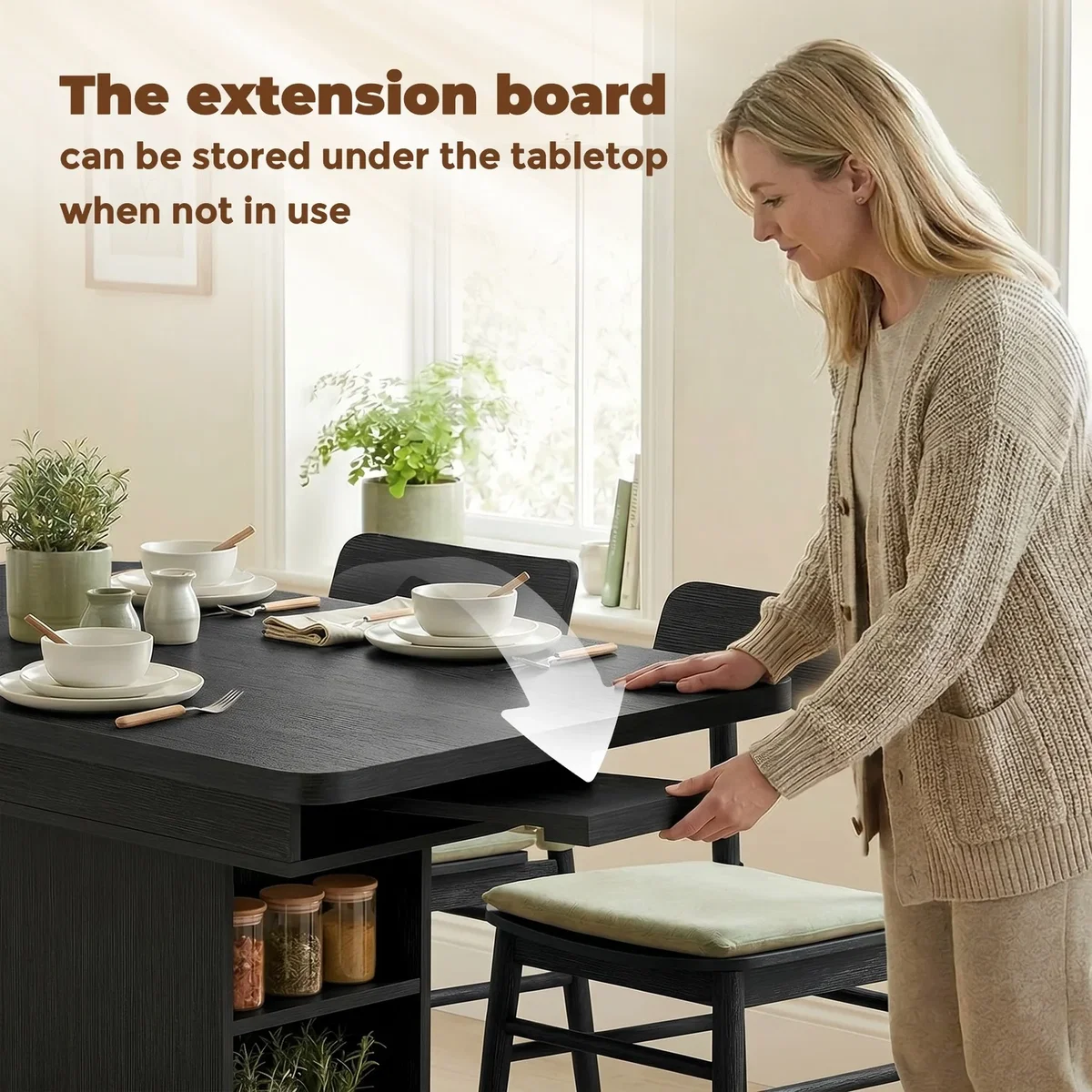 HOMCOM Extendable Dining Table for 4-6 Kitchen Table with Shelves - Black – image 5