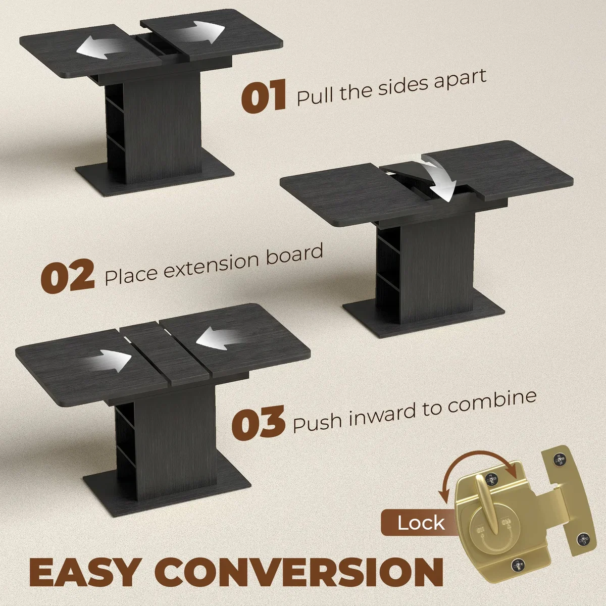 HOMCOM Extendable Dining Table for 4-6 Kitchen Table with Shelves - Black – image 7