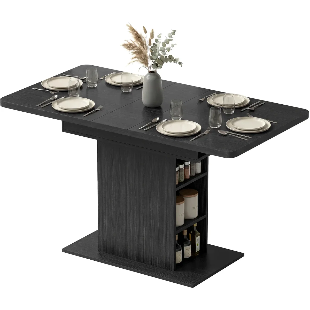 HOMCOM Extendable Dining Table for 4-6 Kitchen Table with Shelves - Black – image 10