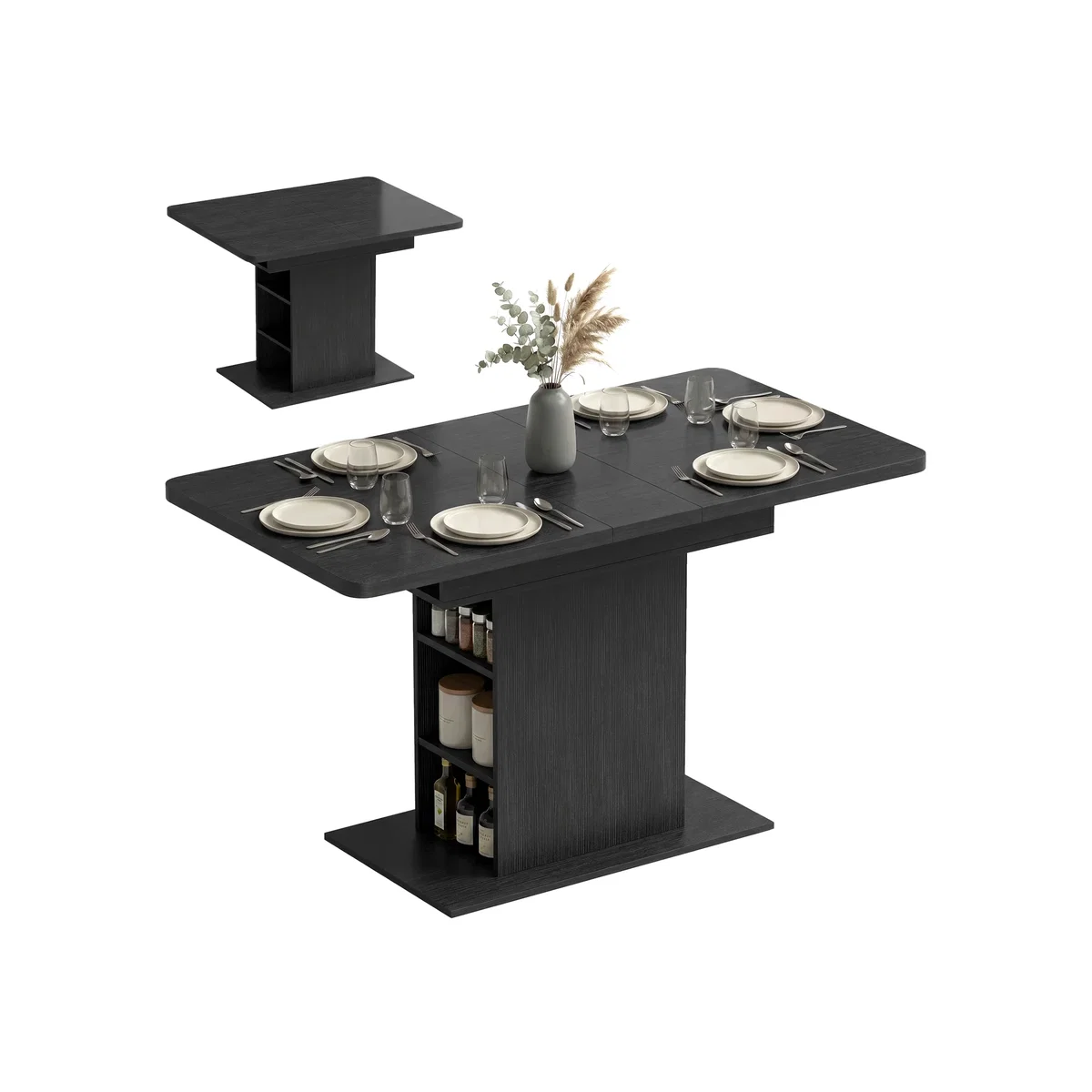 HOMCOM Extendable Dining Table for 4-6 Kitchen Table with Shelves - Black – image 1