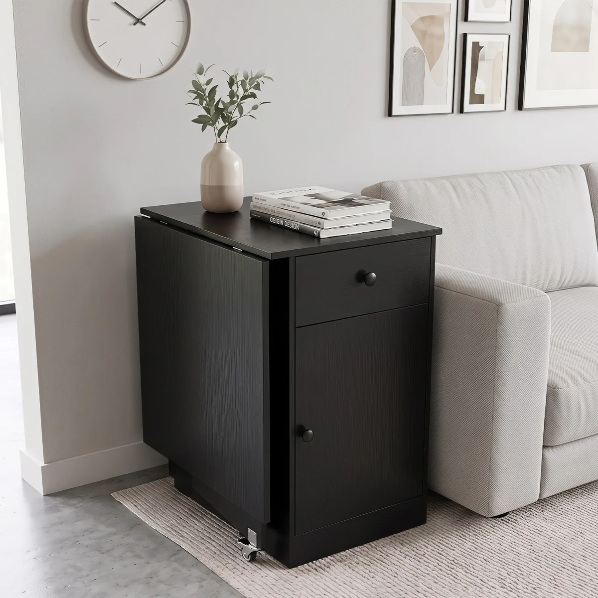Drop Leaf Space Saving Folding Dining Table-White - Black – image 3