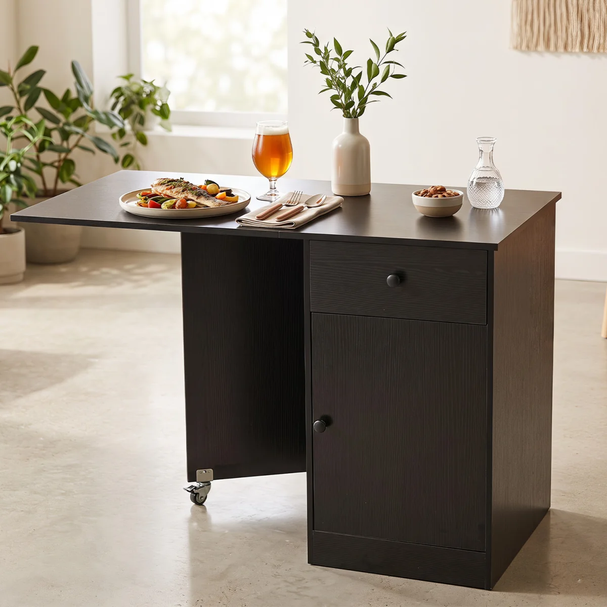 Drop Leaf Space Saving Folding Dining Table-White - Black – image 5