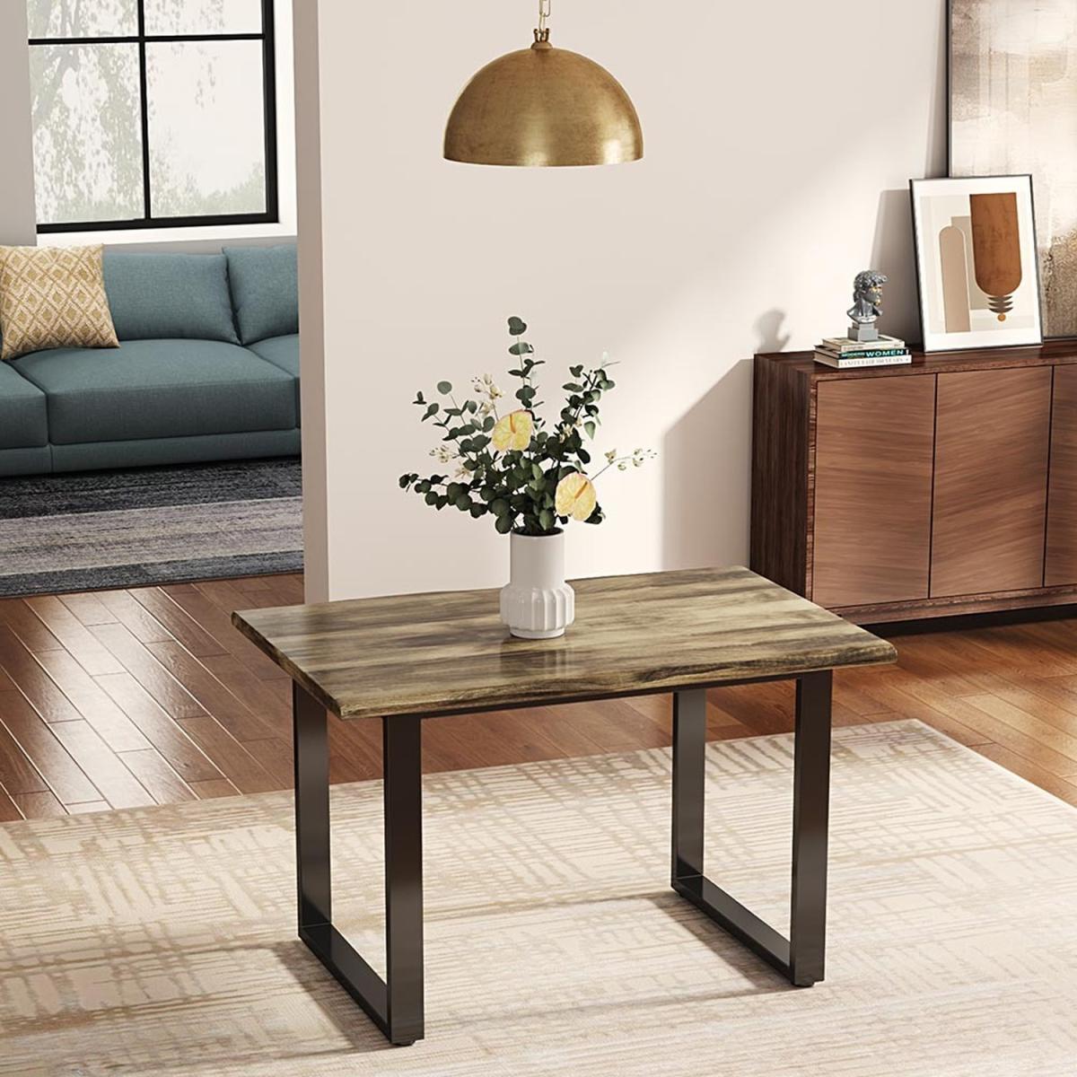 Industrial Rustic Solid Wood Dining Tabletop With Matte Metal Legs - Brown / 34kg