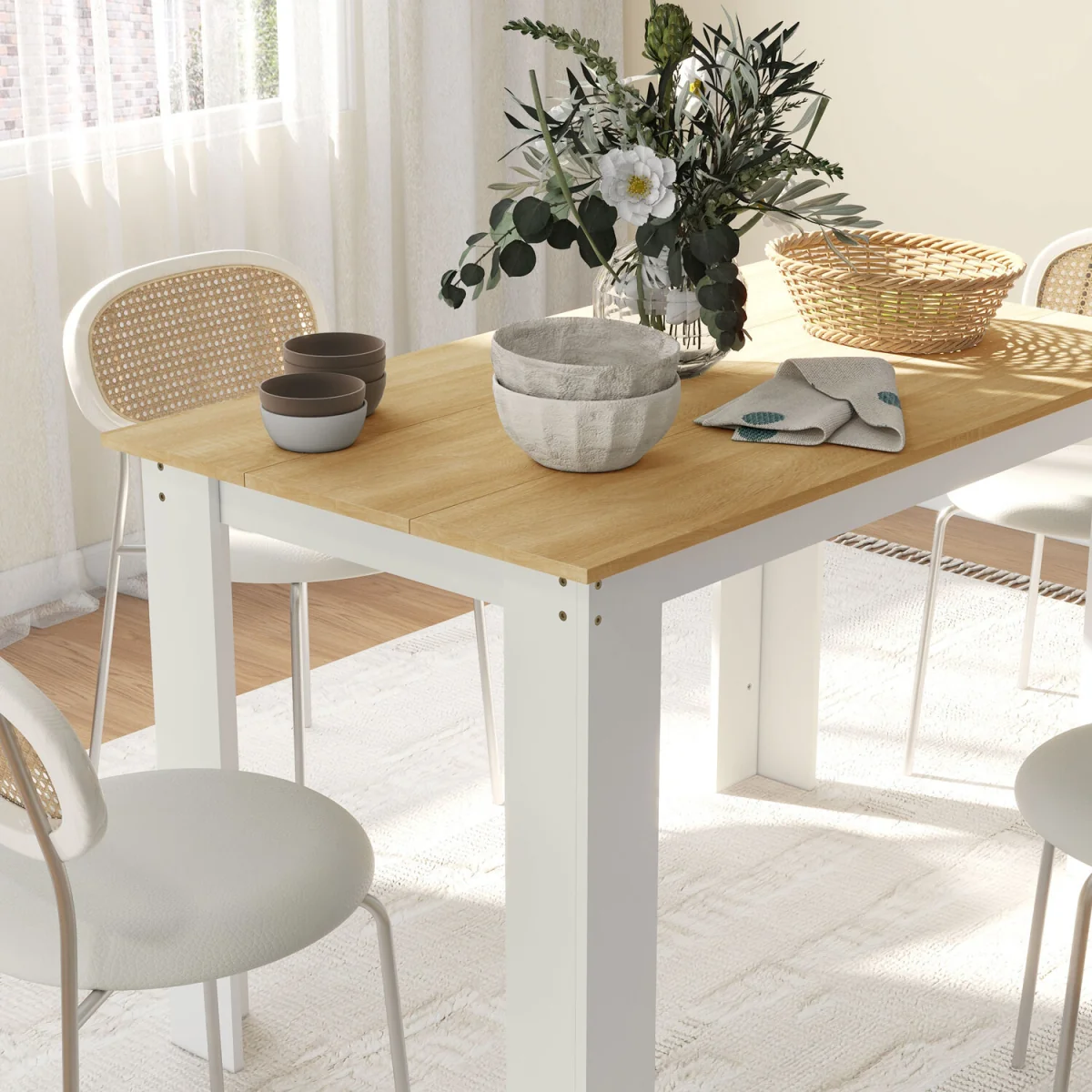 HOMCOM Dining Table for 4-6 People Wood Effect Tabletop - Oak and White – image 3