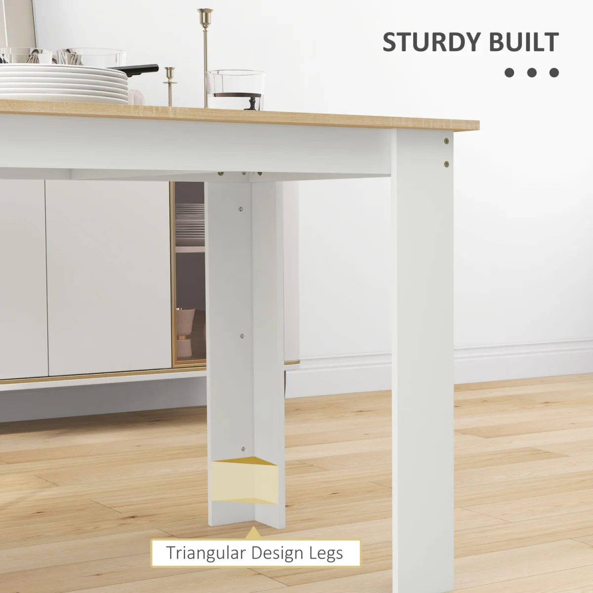 HOMCOM Dining Table for 4-6 People Wood Effect Tabletop - Oak and White – image 5