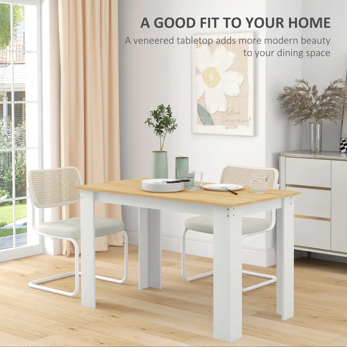 HOMCOM Dining Table for 4-6 People Wood Effect Tabletop - Oak and White – image 6