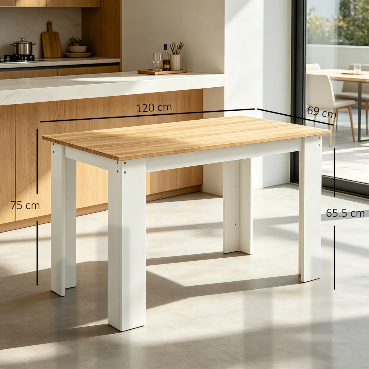 HOMCOM Dining Table for 4-6 People Wood Effect Tabletop - Oak and White – image 7
