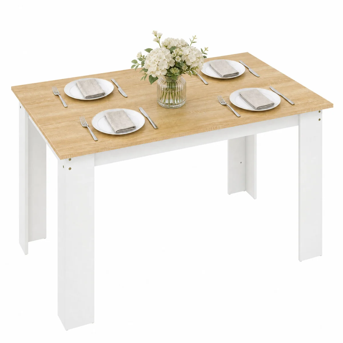 HOMCOM Dining Table for 4-6 People Wood Effect Tabletop - Oak and White – image 8