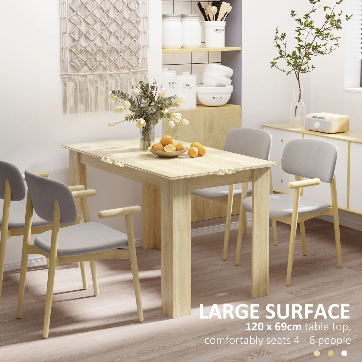 HOMCOM Dining Table for 4-6 People Wood Effect Tabletop - Oak and White – image 10