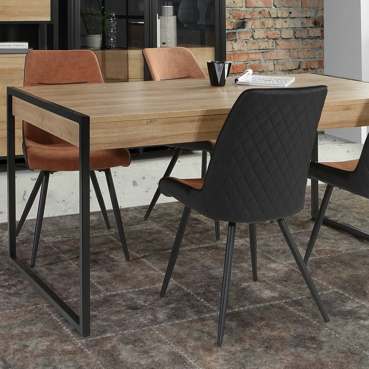 High Rock Dining Table in Riviera Oak - Black & Riviera Oak – image 2