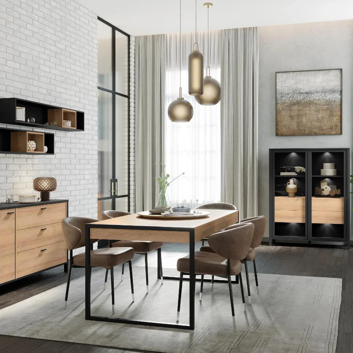 High Rock Dining Table in Riviera Oak - Black & Riviera Oak – image 6