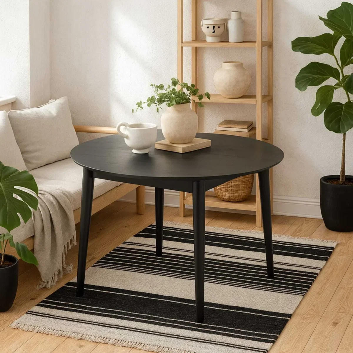 Shanghai Round Extending Dining Table with Butterfly Leaf - Black – image 1