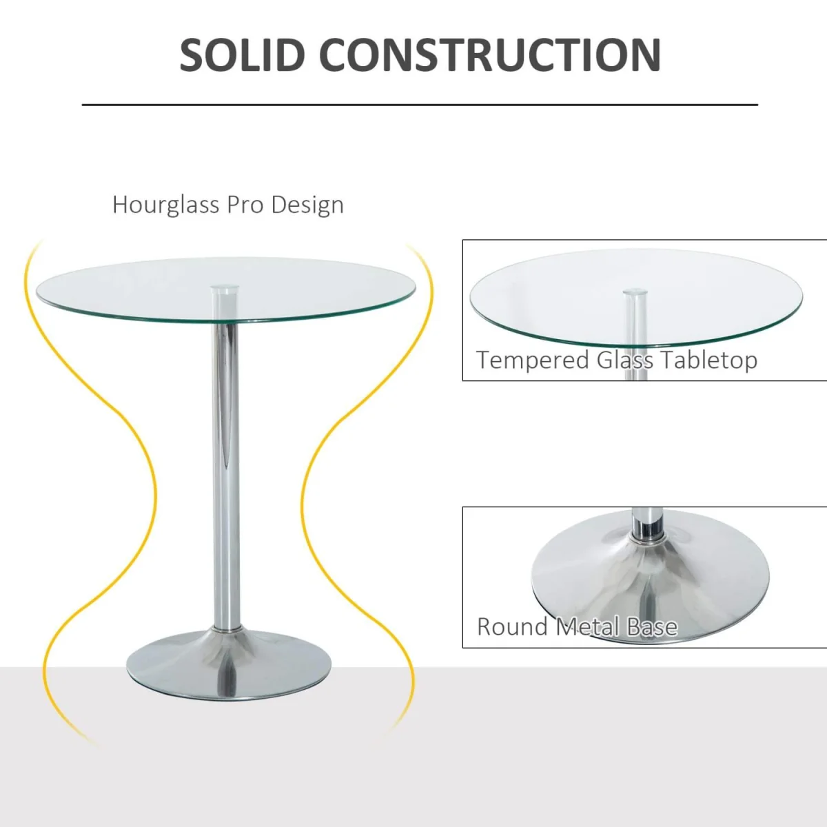 Diliha Round Tempered Glass Dining Table, Polished Silver Base – image 5