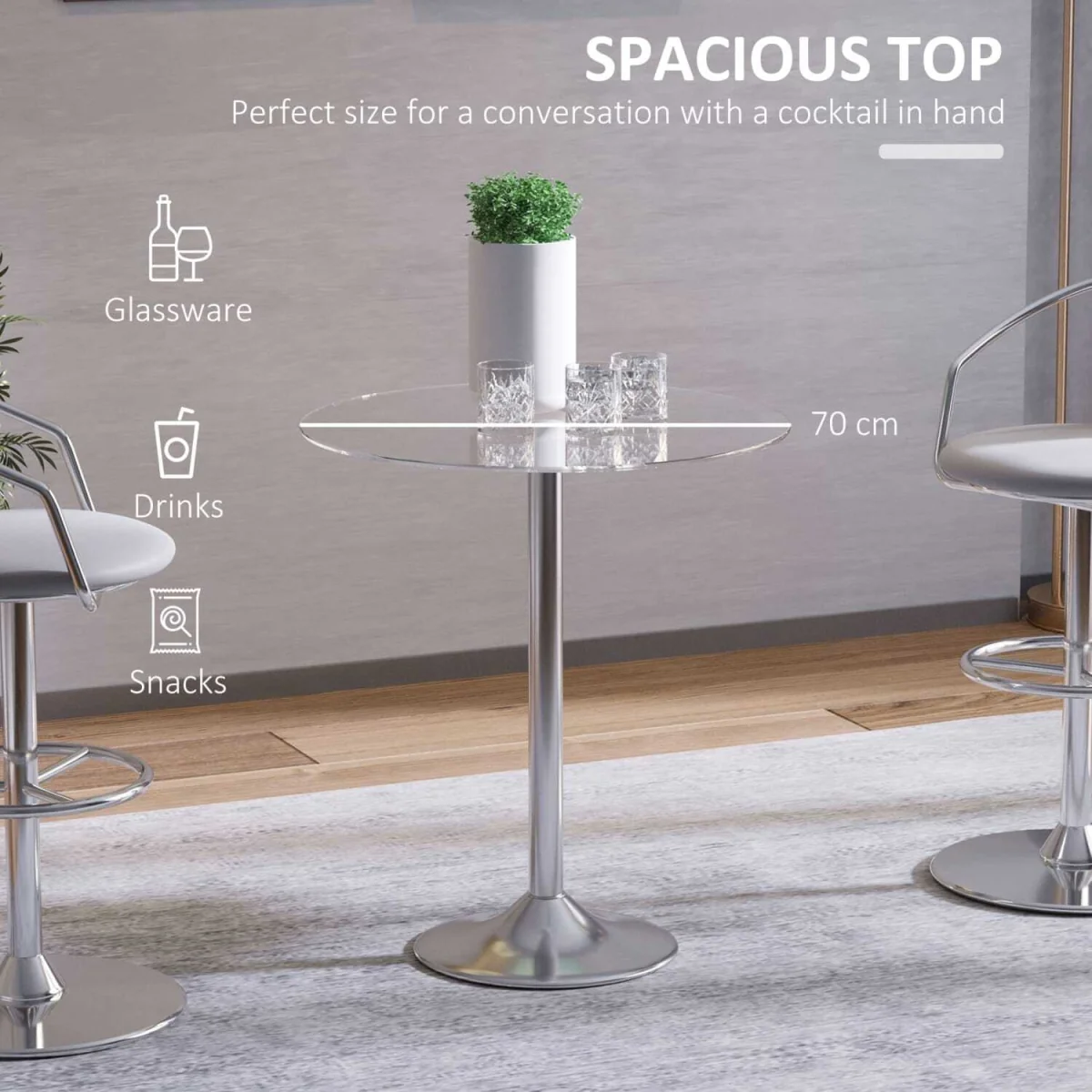 Diliha Round Tempered Glass Dining Table, Polished Silver Base – image 7