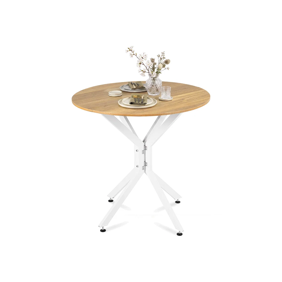 80 CM Drop Leaf Expandable Round Kitchen Dining Table - White – image 1