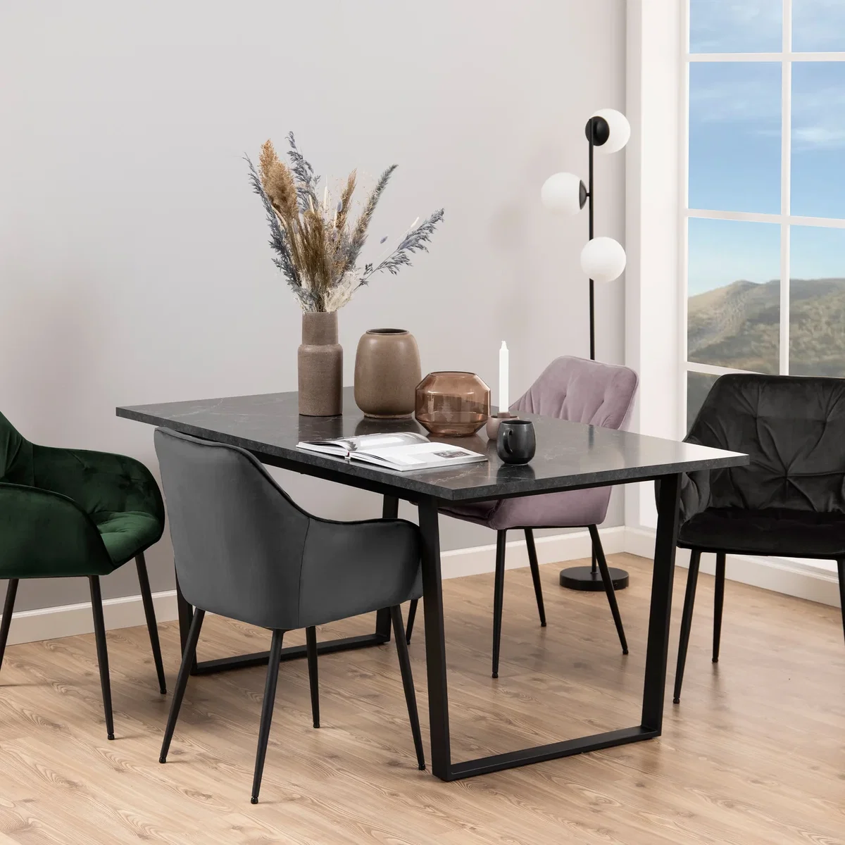 Amble Dining Table with Black Marble Melamine Top & Black Legs - Black – image 2