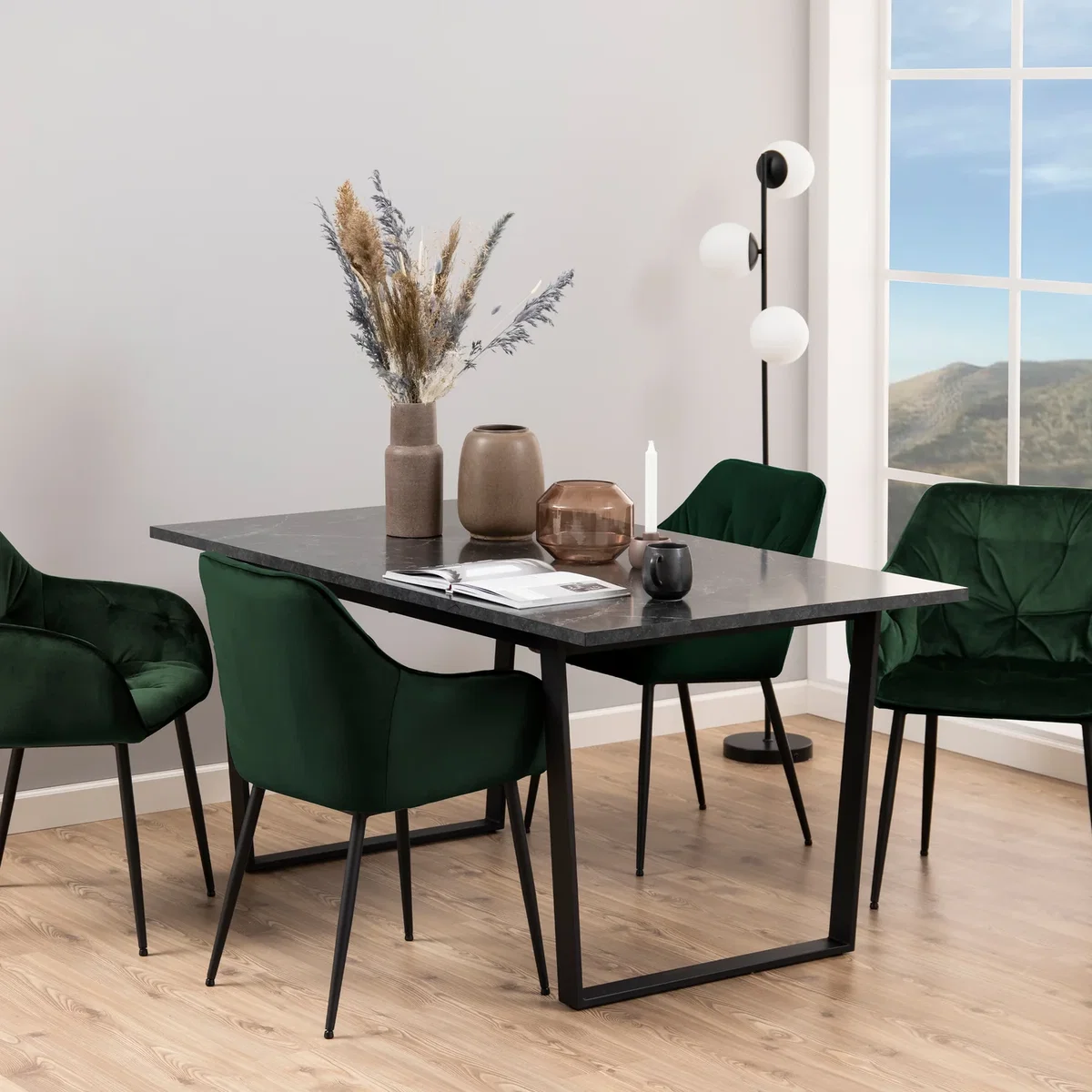 Amble Dining Table with Black Marble Melamine Top & Black Legs - Black – image 3