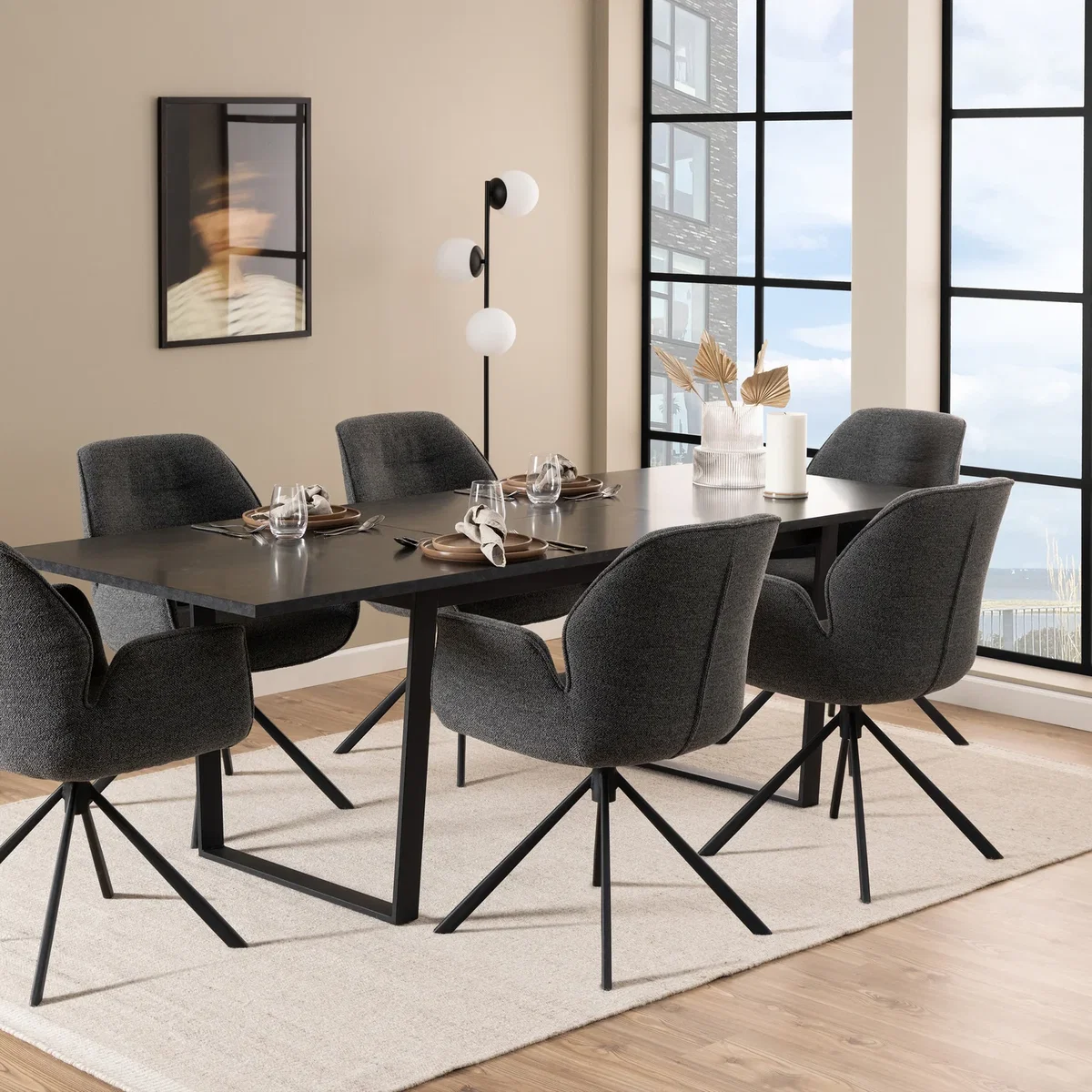 Amble Dining Table with Black Marble Melamine Top & Black Legs - Black – image 4